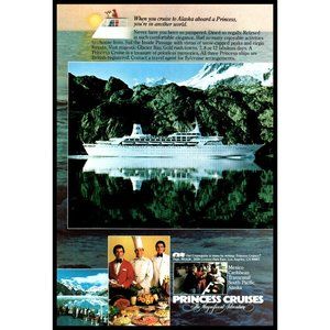 1980 Sea Princess Cruises Alaska Cruise Ship Vintage Print Ad Love Boat Wall Art